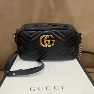 Authentic Gucci Black Marmont Small Matelassé Crossbody